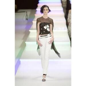 Vintage 01P CHANEL 2001 White Cotton Ribbed Straight Leg Pants FR-38/40 US-4